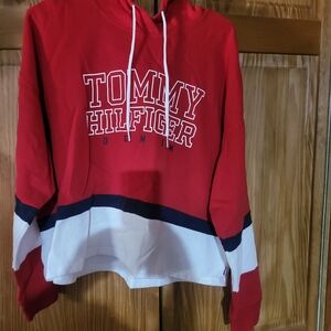Tommy Hilfiger Red and White Hoodie